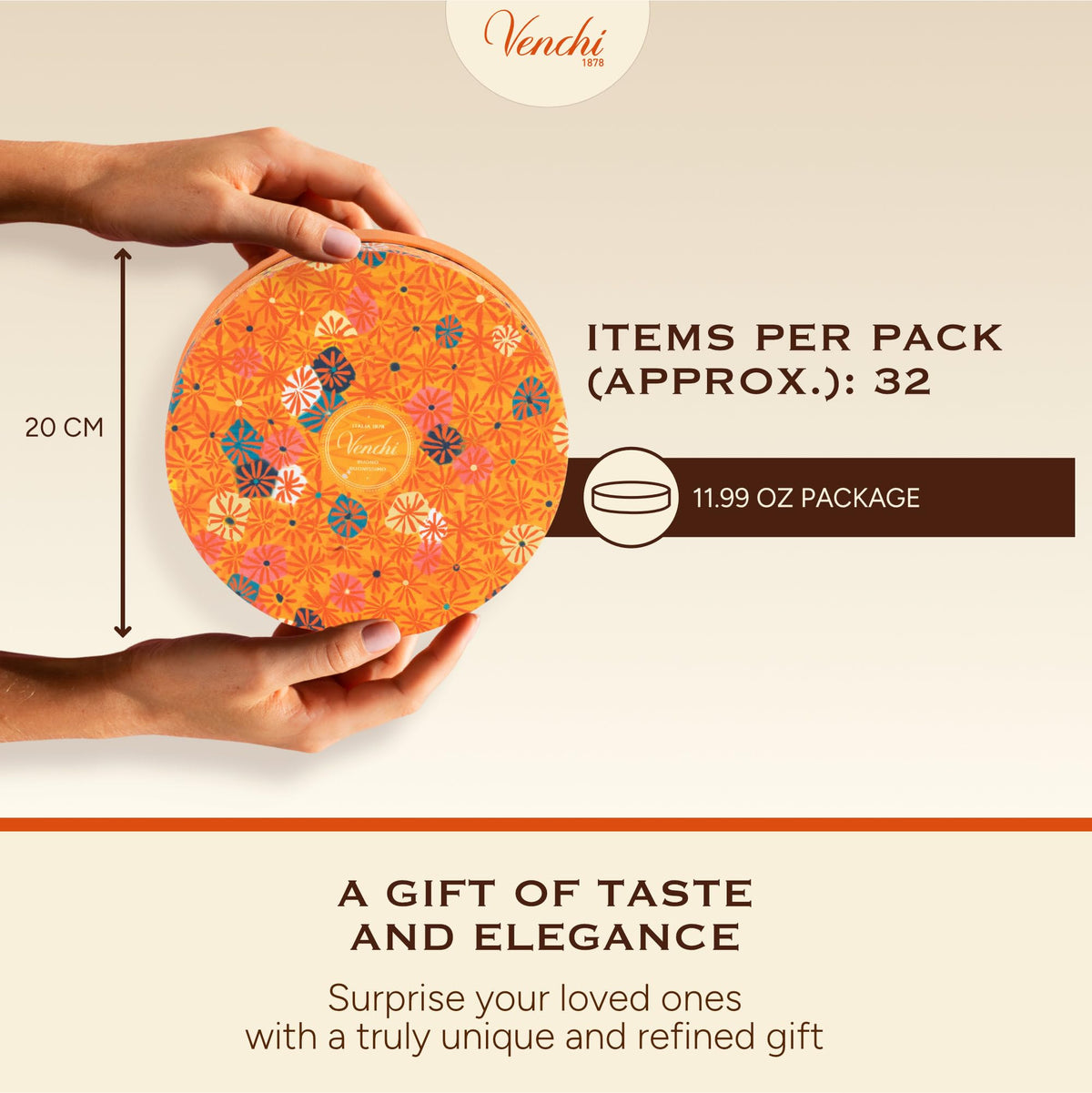 Orange hamper packaging from Venchi Murrine Collection, a striking gift presentation.