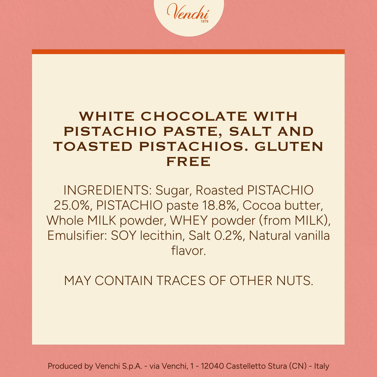 Venchi Pistachio Bar freshness-saving wrapper preserves flavor.