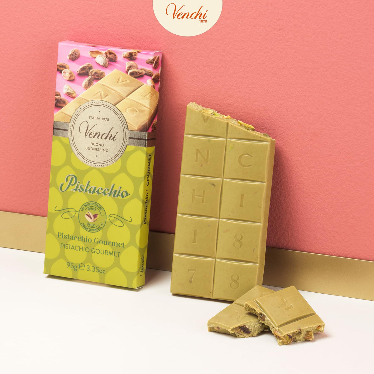 Venchi Pistachio Bar white chocolate cream layer, creamy texture.