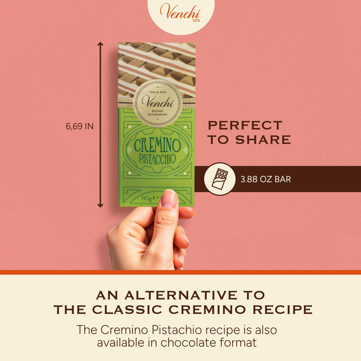Venchi Pistachio Cremino natural ingredients and restrained sugar profile.