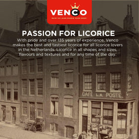 Sugar-coated exterior on Venco Griotten licorice squares close-up.