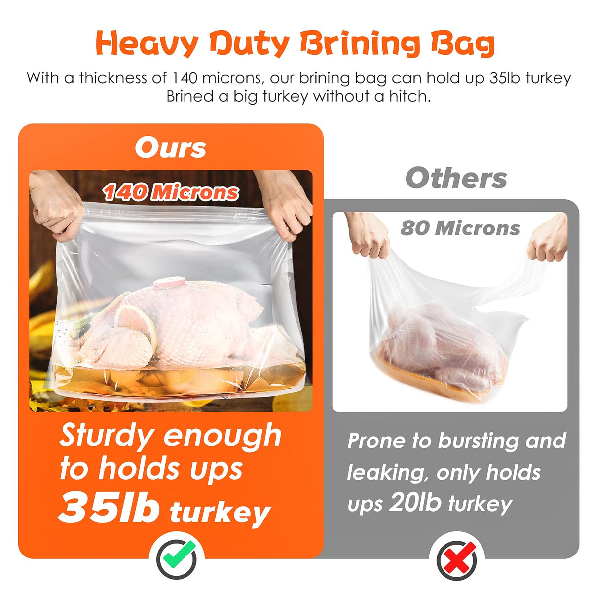 Venrothy brining bag features double zip seal for leak-free brining.