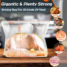 Venrothy brining bag with pleated bottom that stands upright during use.