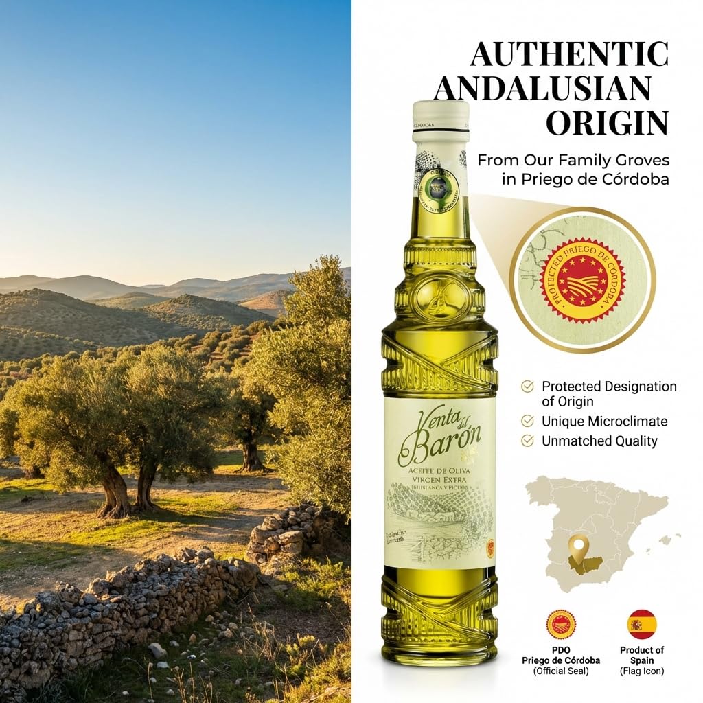 Venta del Barón bottle with salad on the table for healthy meals.