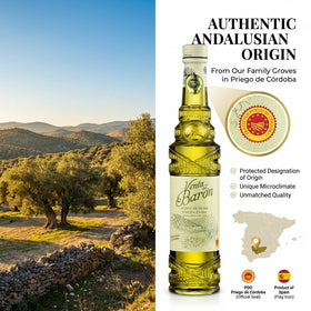 Venta del Barón bottle with salad on the table for healthy meals.