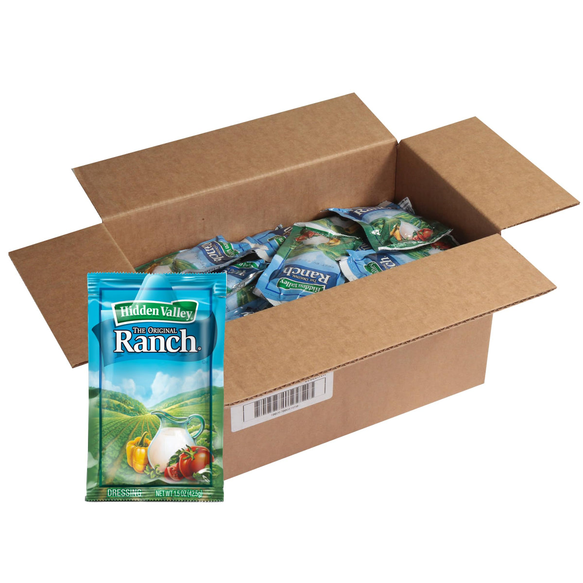 Ventura Foods Hidden Valley Ranch packets neatly boxed for easy portion control.