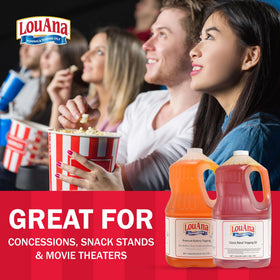 LouAna popcorn oil being poured for theater-style aroma.