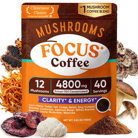 Venture Pal Mushroom Coffee bottle-open shows the 12-mushroom blend for focused mornings