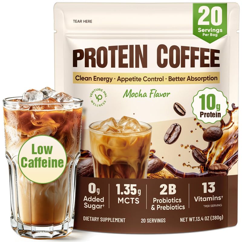 Venture Pal Sugar Free Protein Coffee cup with ice for a refreshing energy boost.