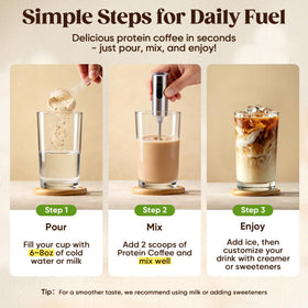 Venture Pal Sugar Free Protein Coffee pour shows smooth mocha flavor without sugar.
