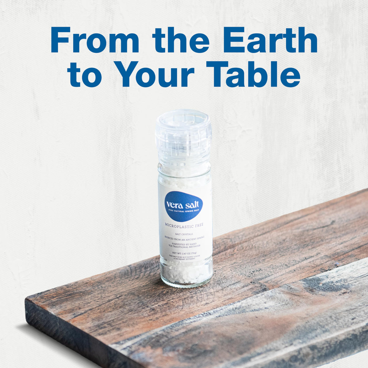 Vera Salt refillable glass grinder supports eco-friendly, plastic-free seasoning.