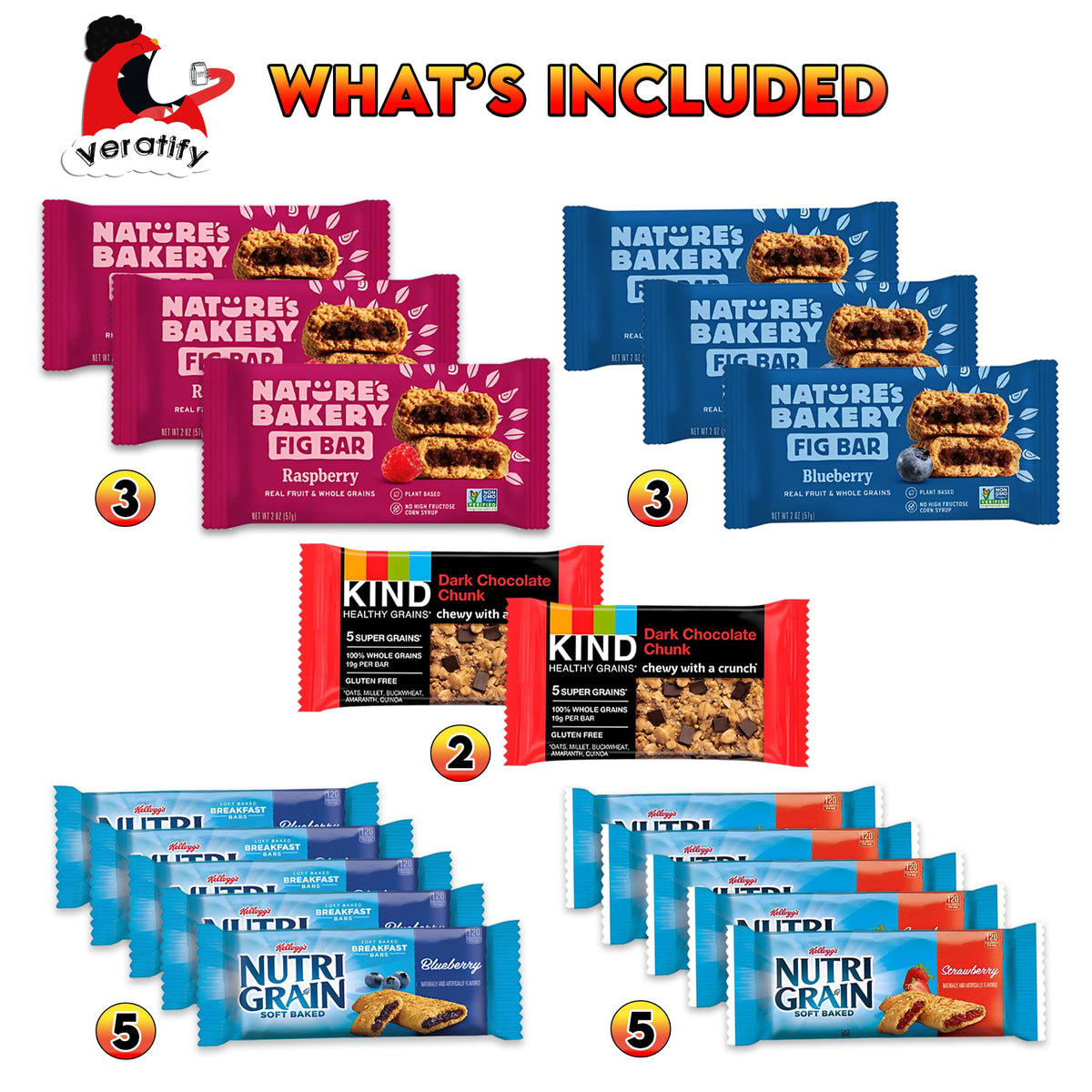 Veratify healthy mixed snack box inside view showing diverse bar assortment