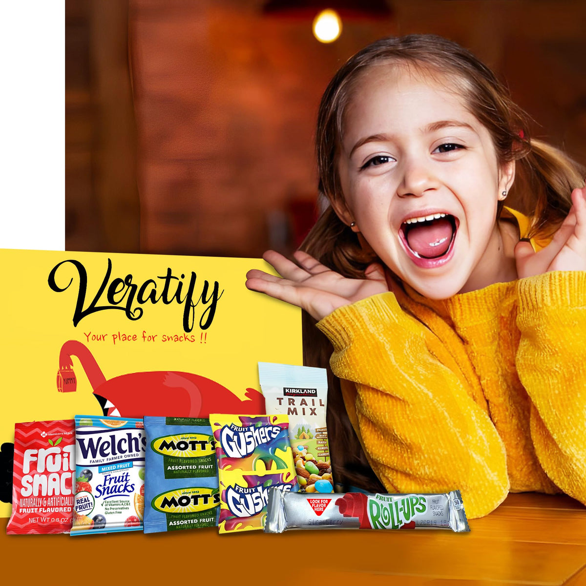 Veratify fruit snacks image suggests a fruity bite-sized pick-me-up.
