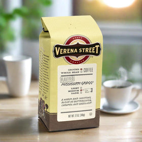 Verena Street Mississippi Grogg coffee beans closeup highlights premium Arabica quality