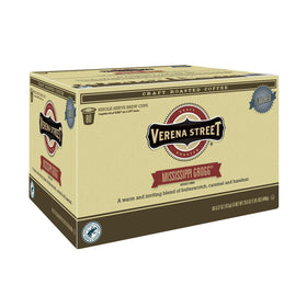 Verena Street Mississippi Grogg pod surrounded by warm light, evoking comforting caramel flavors.