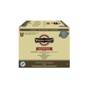 Verena Street Rainforest Alliance logo pod, emphasizing sustainably sourced, quality Arabica.