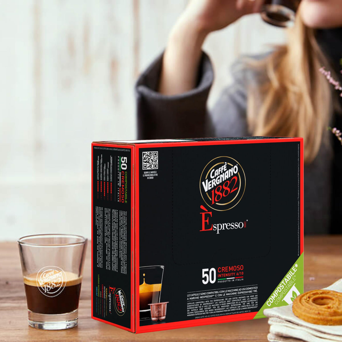 Caffè Vergnano 1882 Cremoso delivers toasted cereals and cocoa aroma notes.