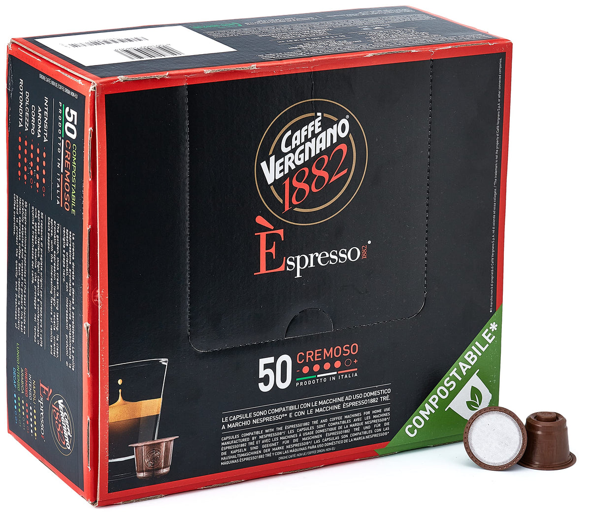 Vergnano 1882 espresso shot pours smoothly with balanced crema for a satisfying at-home brew.