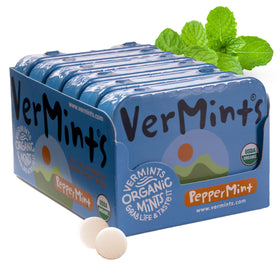 VerMints organic peppermint mints in front tin for on the go refreshing breath