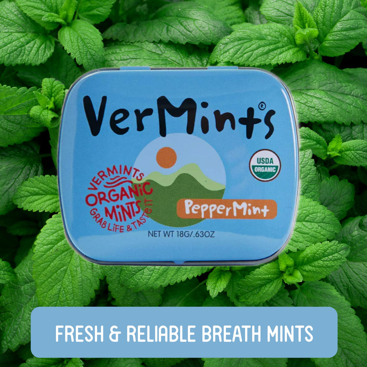 VerMints peppermint tin open reveals convenient refreshment