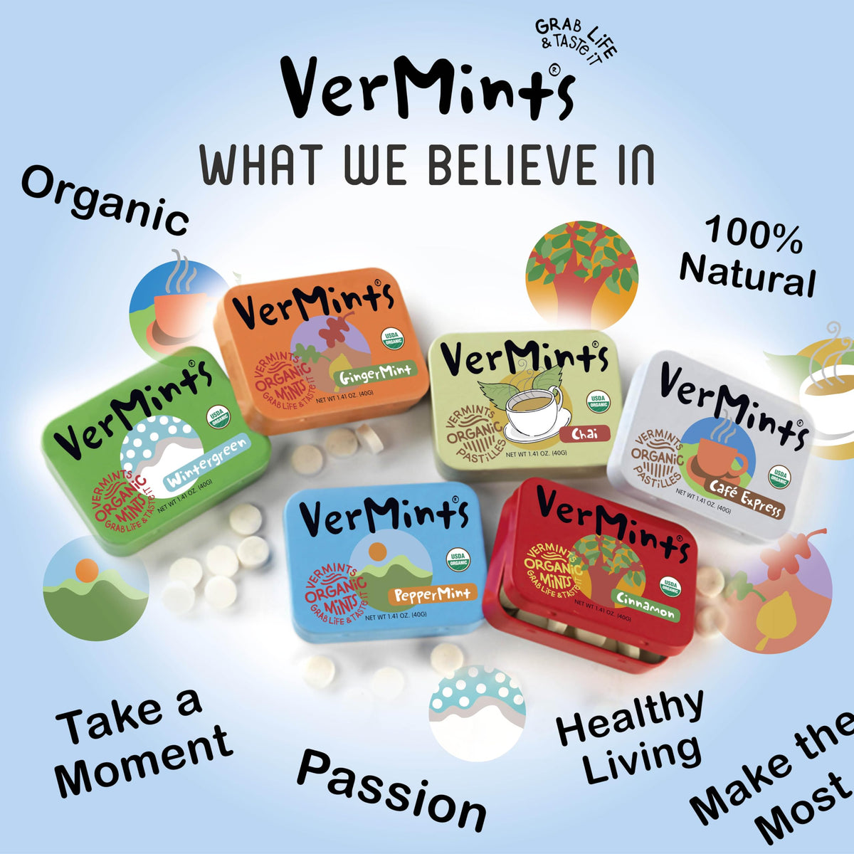 VerMints in-hand mint tin demonstrates convenient, mess-free refreshment.