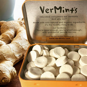 Vermints icons highlight non-GMO, nut-free, kosher certifications for dietary needs.