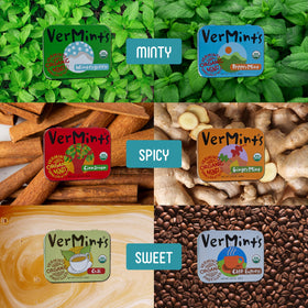 VerMints organic ingredients close-up emphasizing natural mint flavor and sustainable sourcing.