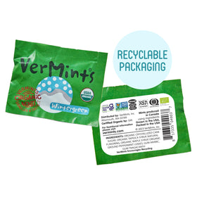 Vermints packaging closeup showing recyclable, eco-friendly packaging materials.