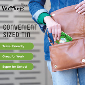 Six-tin VerMints box shown for pantry or travel use.