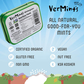 VerMints sustainable sourcing logo signals planet-friendly candy.