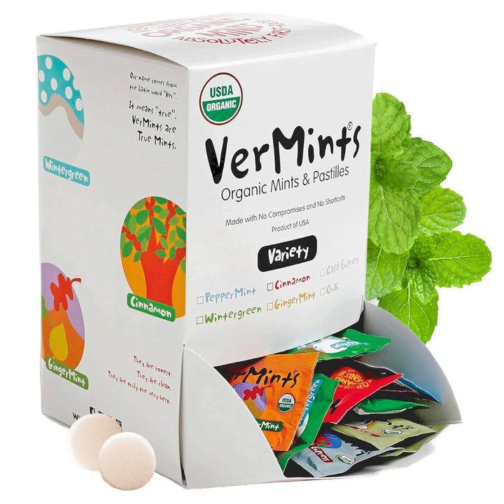 Vermints peppermint travel pack mints for quick, natural breath refresh on the go.