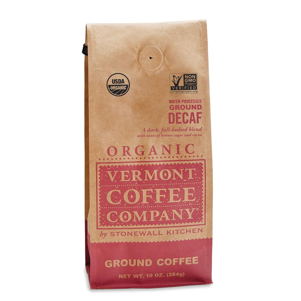 Vermont Coffee Company organic decaf ground coffee 10oz bag for a smooth morning