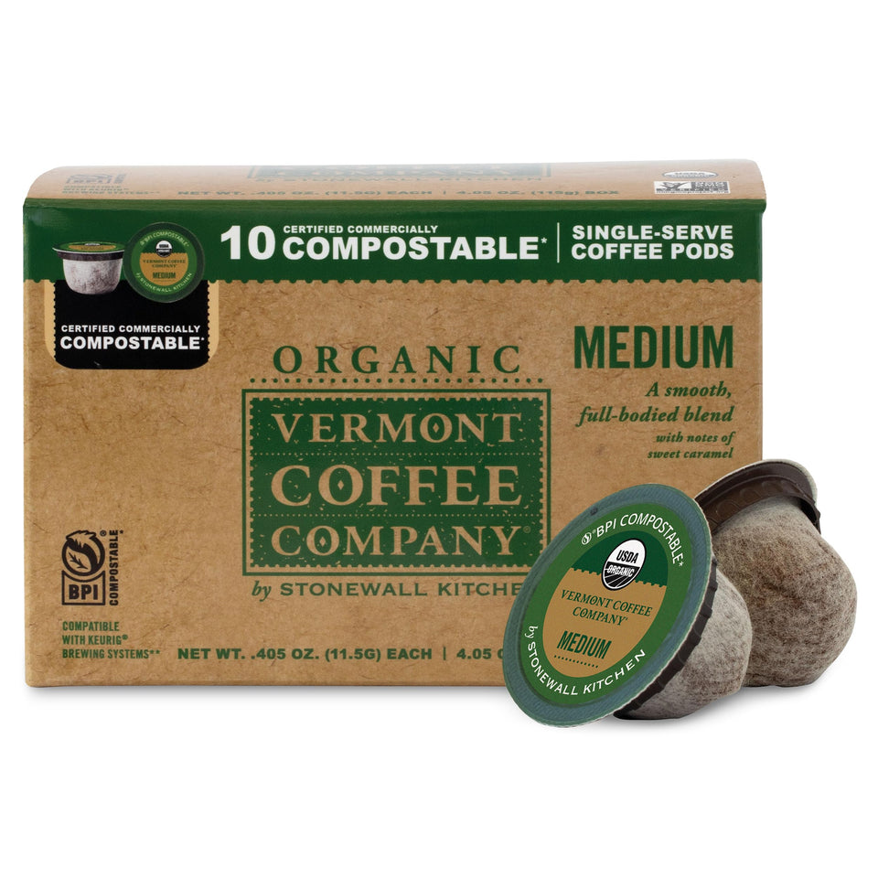 Vermont Coffee Company organic medium roast pod box for easy single-serve brewing
