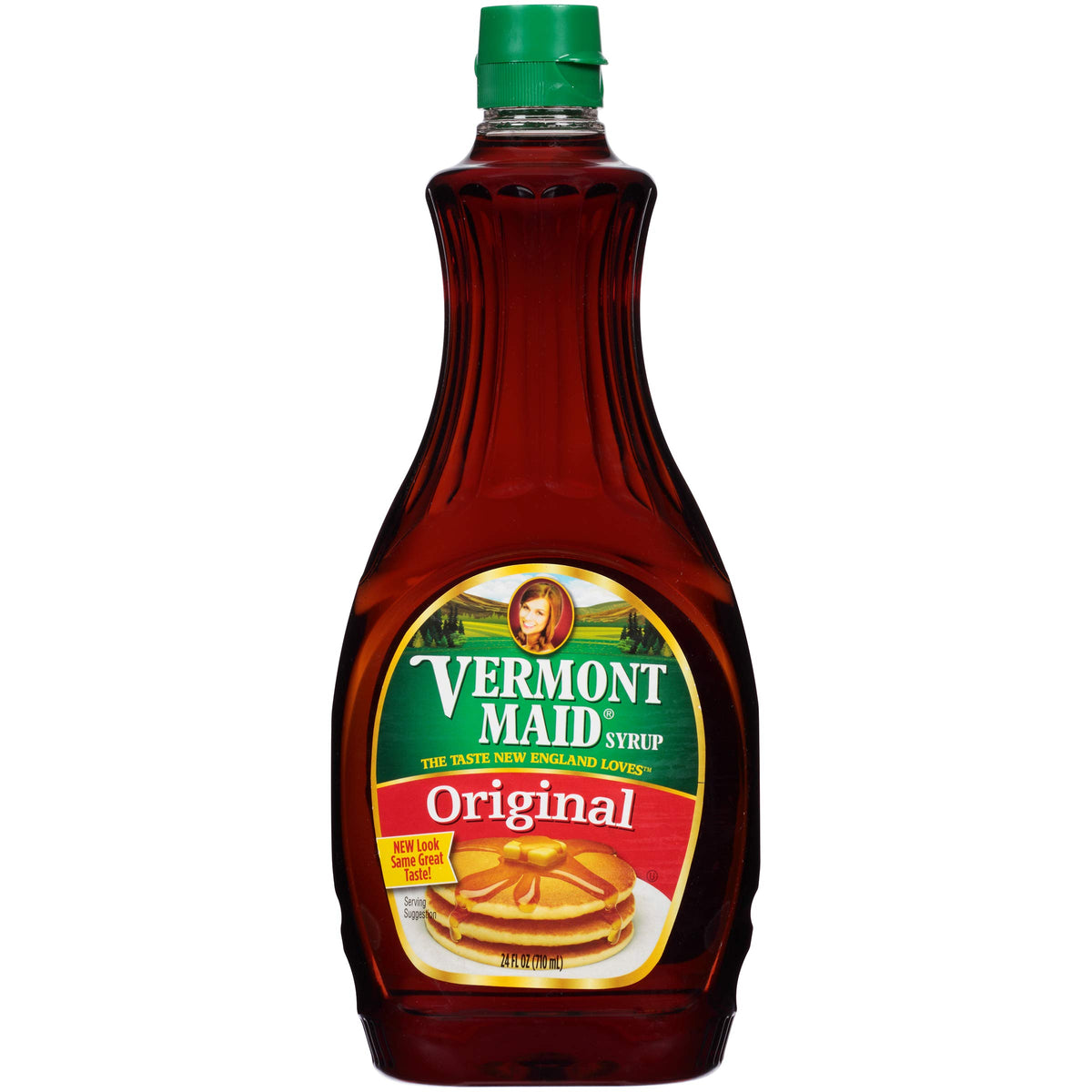 Vermont Maid Original Syrup bottle pour for a classic pancake drizzle