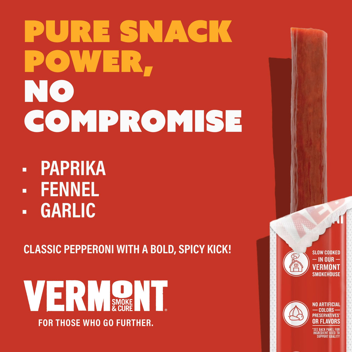 Vermont Smoke & Cure 1-oz snack stick, convenient on-the-go protein.