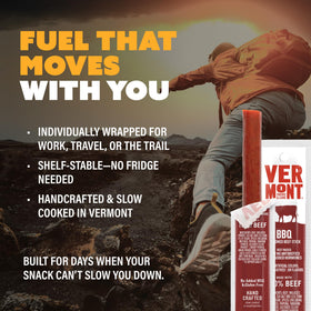 Vermont Smoke & Cure BBQ beef sticks individually wrapped for mess-free portability