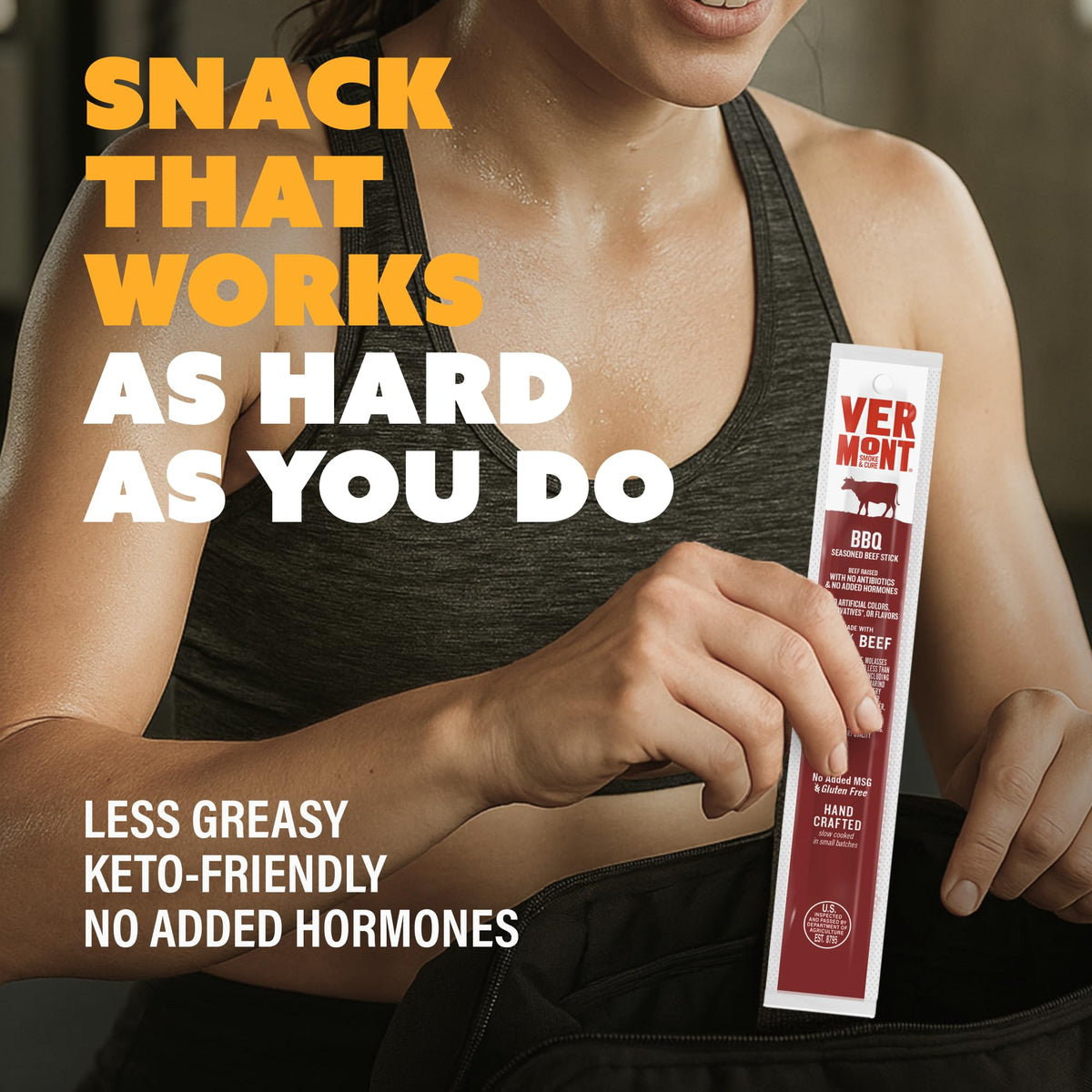 Vermont Smoke & Cure BBQ beef sticks plated as a ready-to-enjoy snack