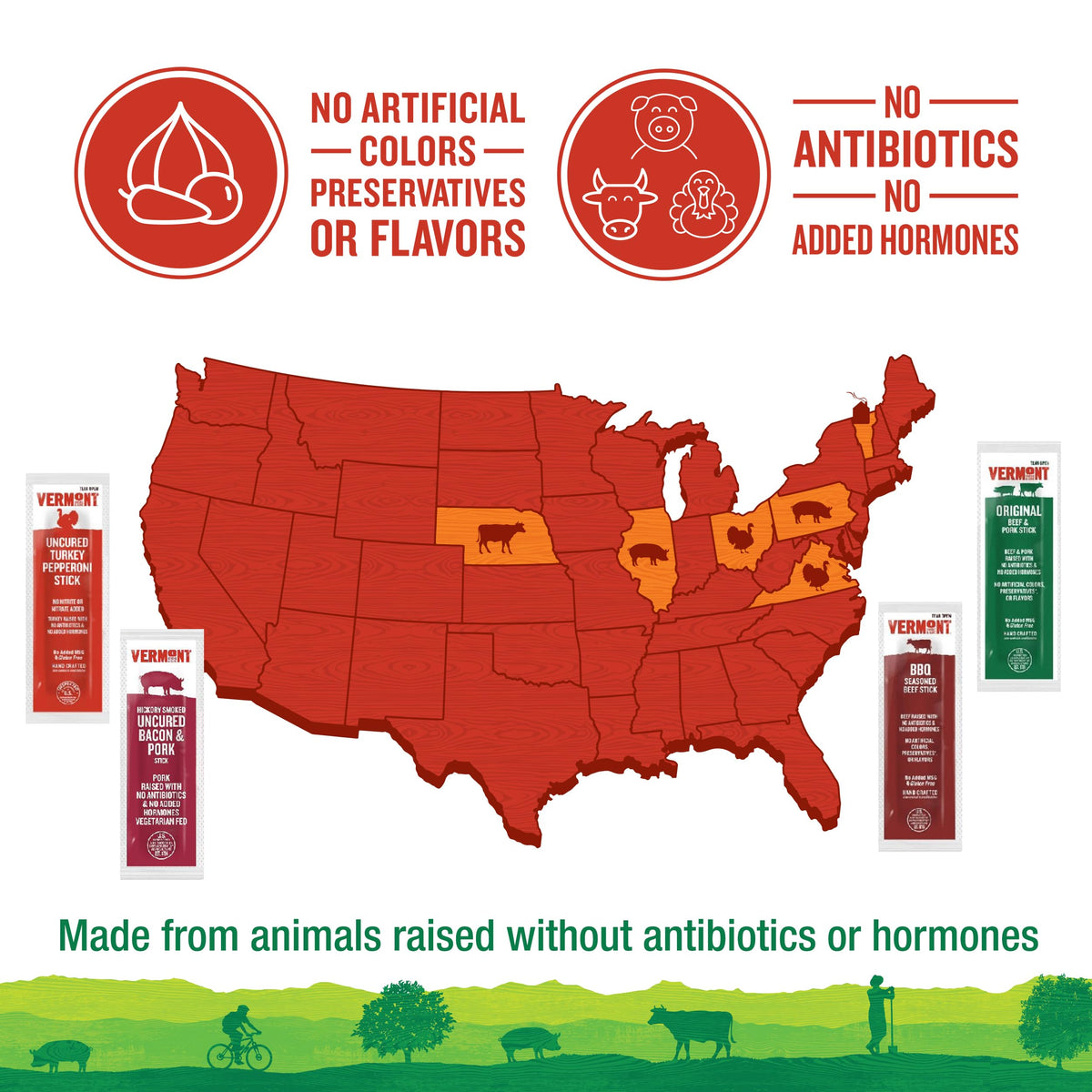 MSG-free and allergen-friendly Vermont Smoke & Cure snack sticks