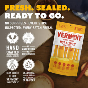 Vermont Smoke & Cure hot spicy turkey stick on the go offering portable protein
