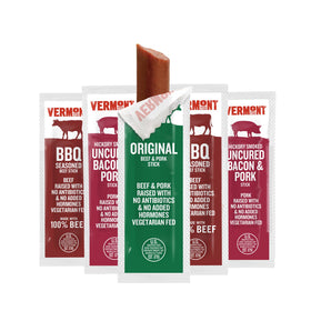Vermont Smoke & Cure mini meat sticks variety pack front view for grab-and-go snacks.