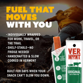 Vermont Smoke & Cure hiking snack with portable one-ounce sticks.