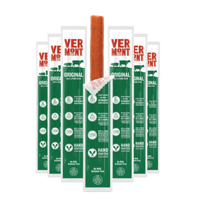 Vermont Smoke & Cure Original beef-pork sticks box front for on-the-go protein.