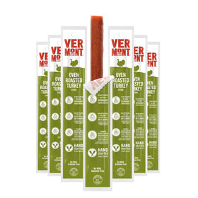 Vermont Smoke & Cure oven roasted turkey sticks box front, ready-to-grab protein.