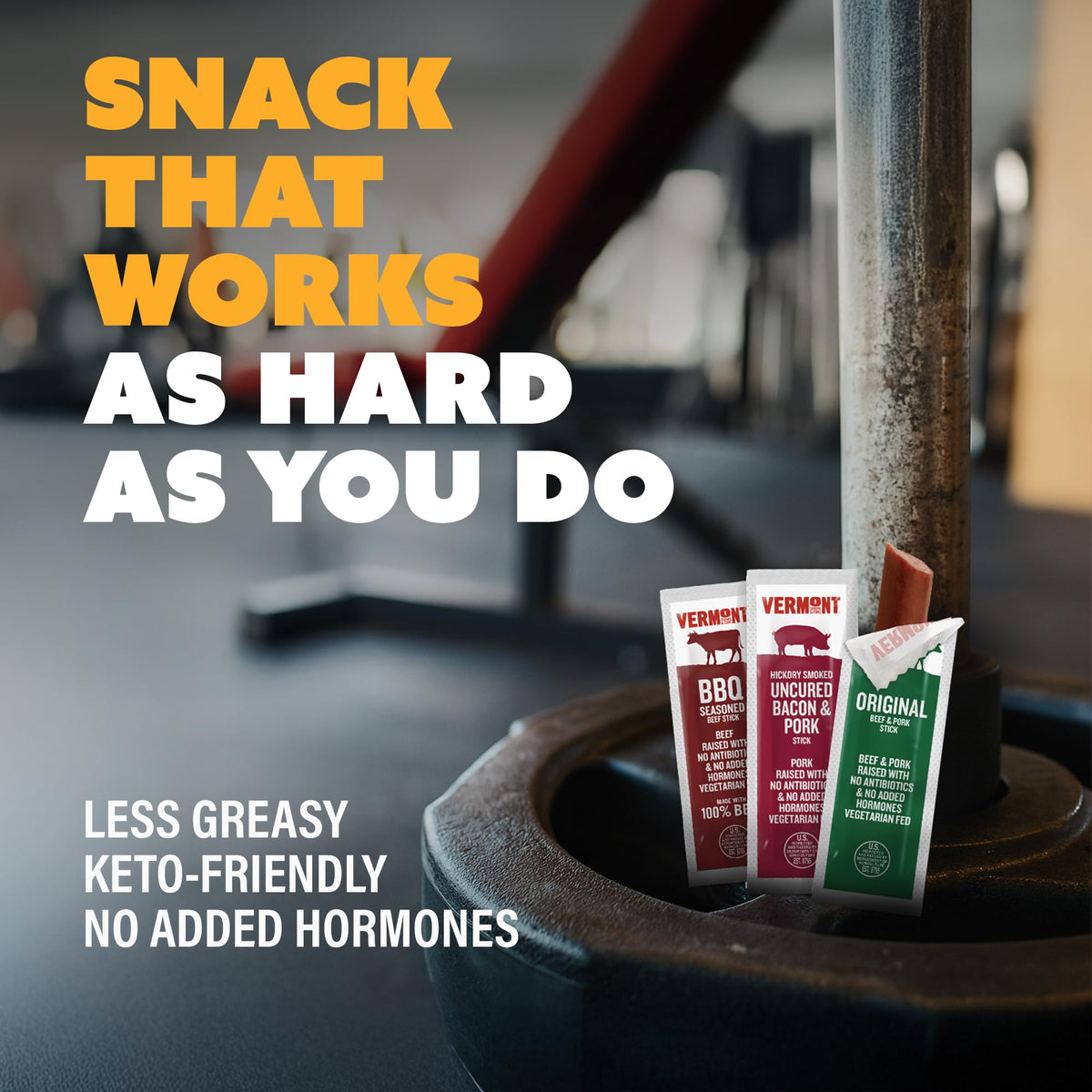 Vermont Smoke & Cure BBQ beef stick, bold flavor for active days.