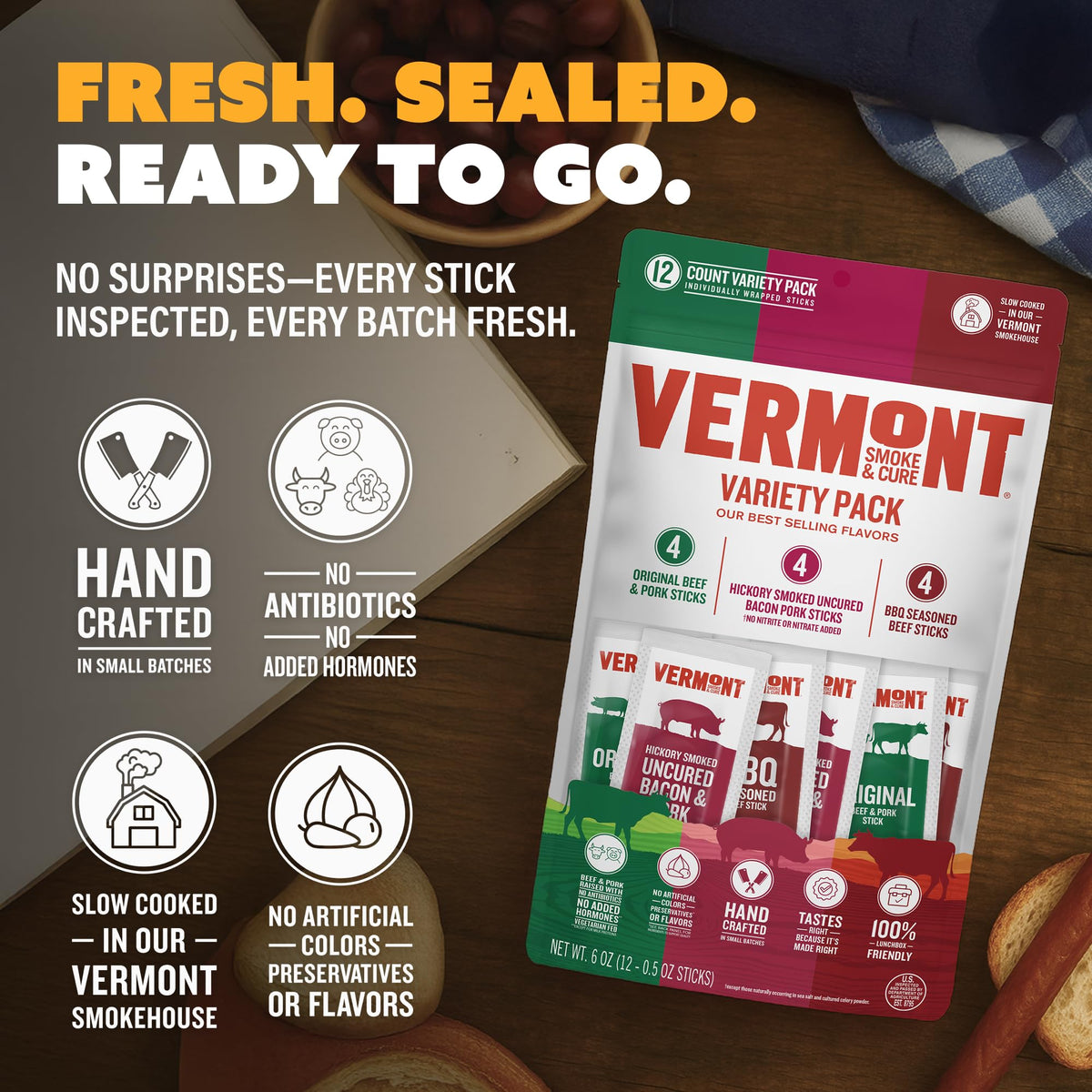 Vermont Smoke & Cure uncured bacon pork stick, savory aroma and texture.