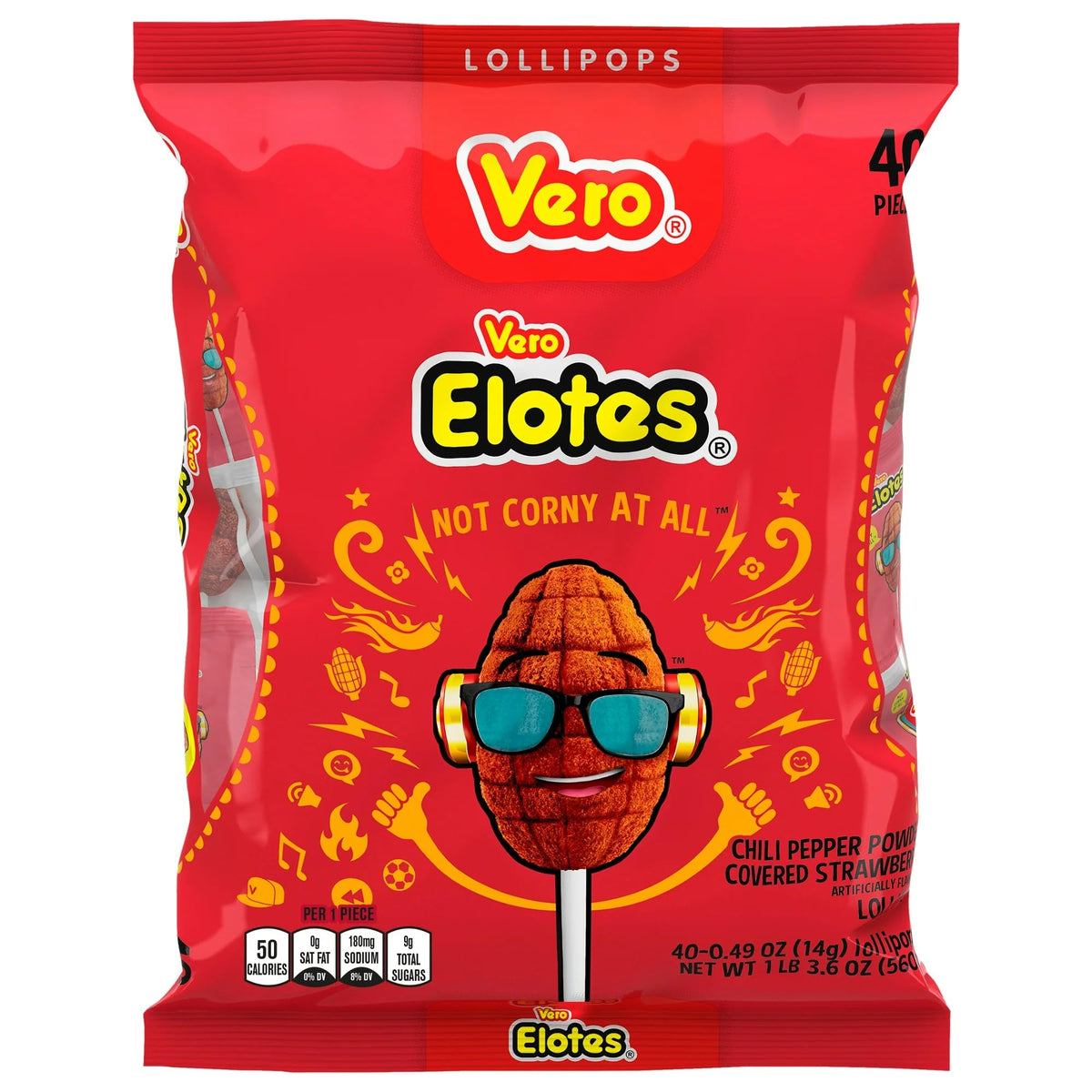 Vero Elotes Paletas strawberry chilli corn-shaped candy with sweet-spicy flavor