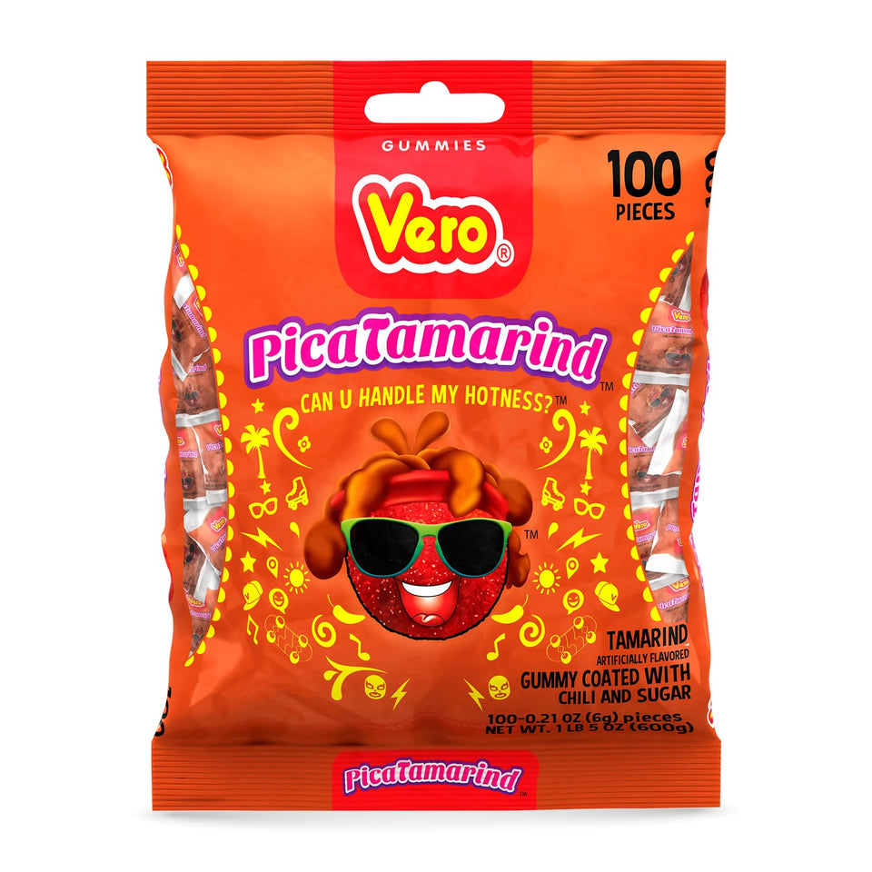 Vero PicaTamarind packaging front view with 100 gummies.