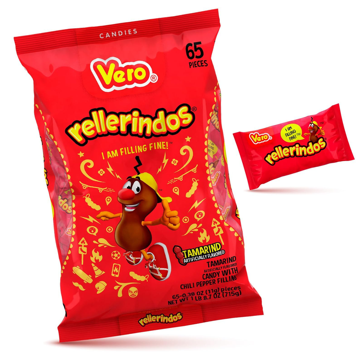 Vero Rellerindos tamarind flavor hard candy pack, individually wrapped for freshness and easy sharing.