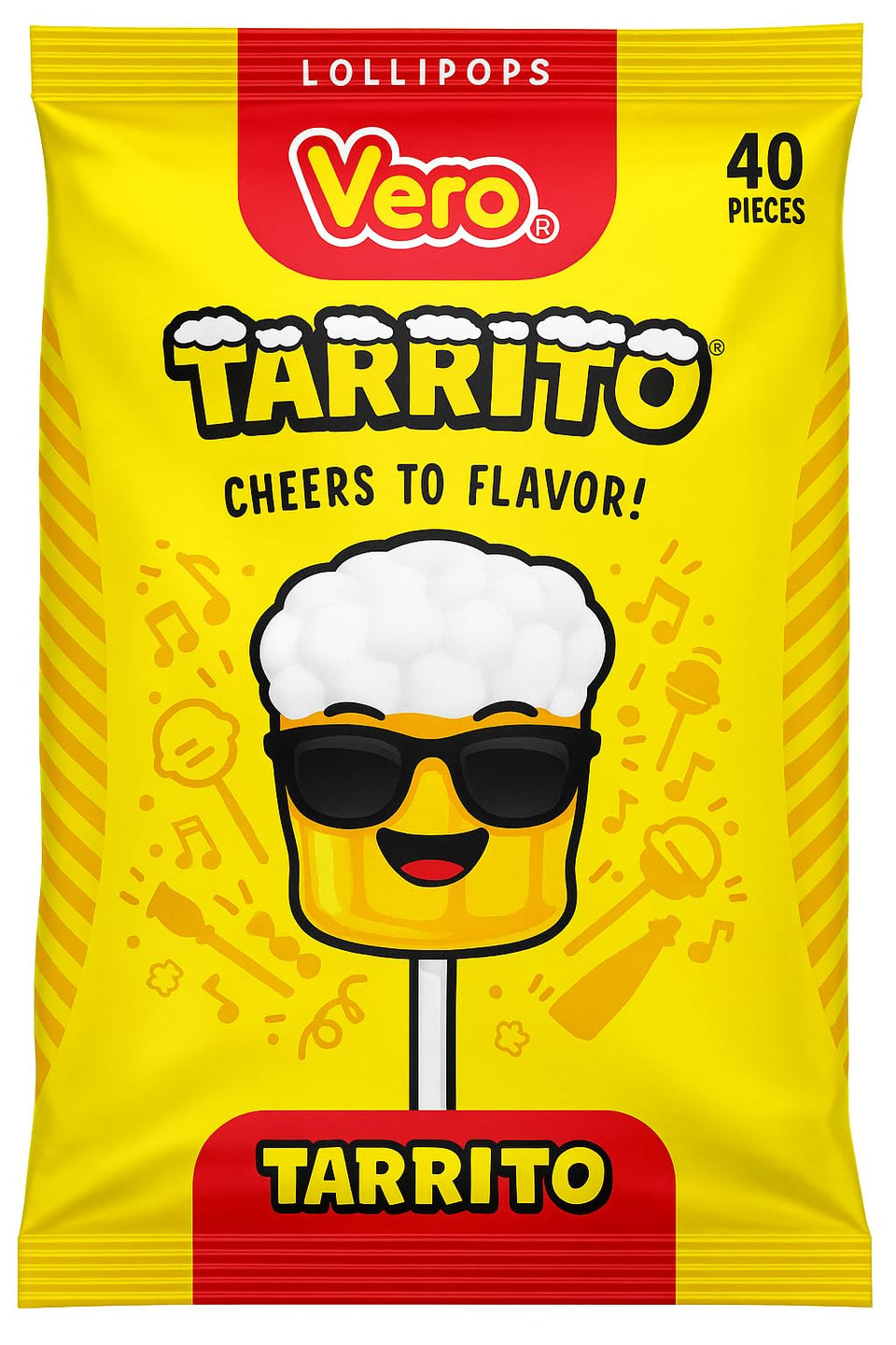 Vero Tarrito fruit flavored lollipops box front, ideal for gifting and party snacks.