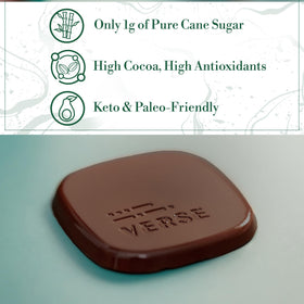 Verse Chocolate 90% mint squares ingredient shot, cocoa butter, fresh mint extract, vanilla.